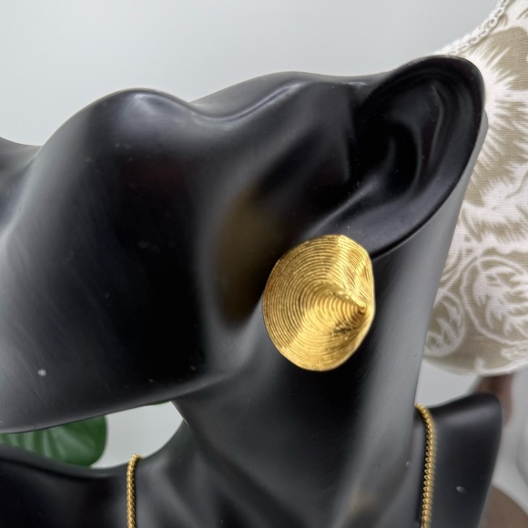 Gold Textured Seashell Statement Earrings – PVD Plated Stainless Steel - Picture 11 of 14